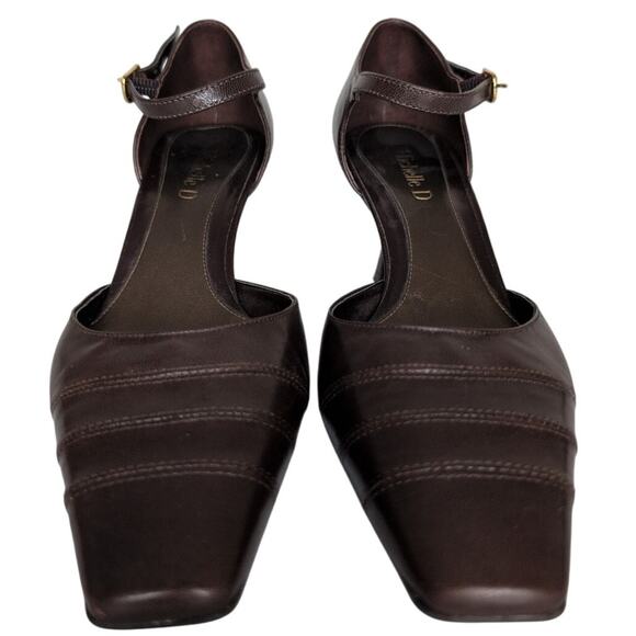 Vintage Brown Leather Kitten Heel Pump Women 7 90s Y2K Preppy Old Money Academia - Picture 3 of 7